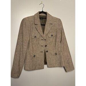 Massimo Tan Tweed Blazer Women Size Small 3 Button Pockets